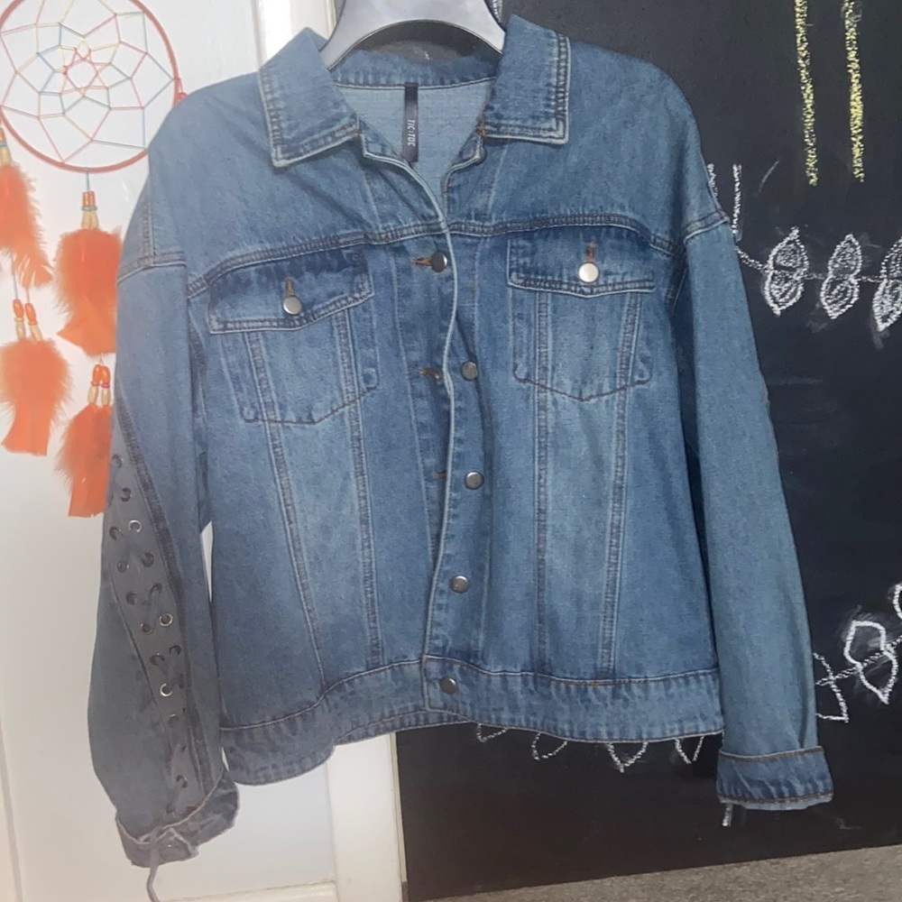 Oversized Trucker Denim Jean Jacket with Lace in Back